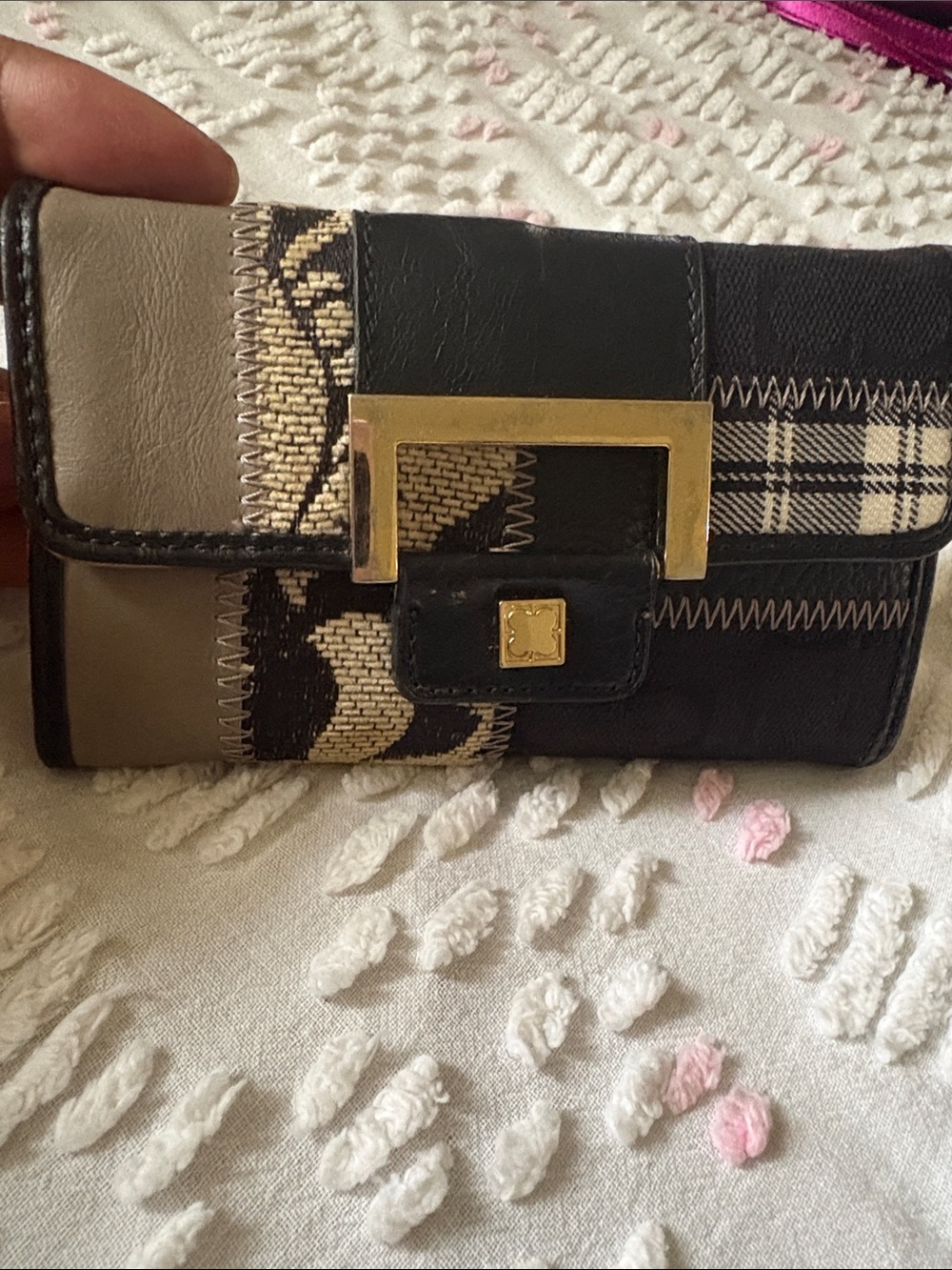 Patchwork Black and Tan Women's Wallet Clutch
